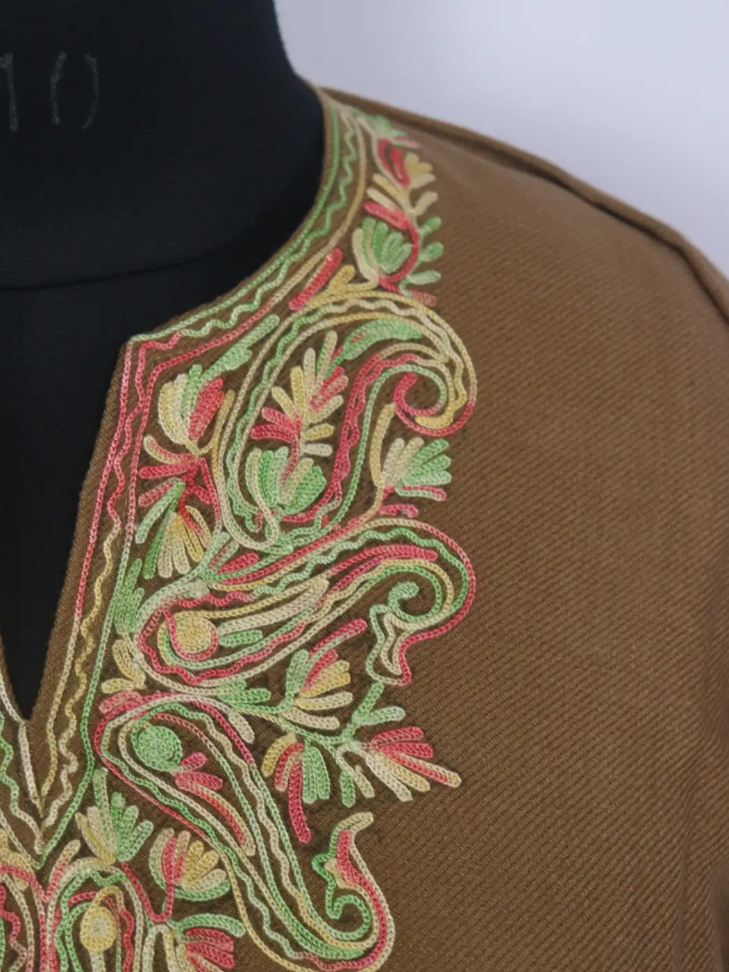 Noor Kashmiri Girls Pheran in Brown Cashmilon Wool with Aari Work(7 to 8Y) - Image 3