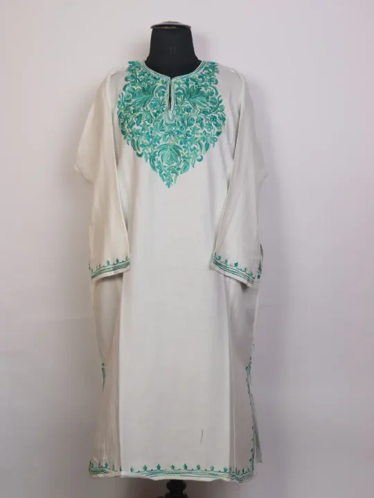 NooreGul White Cashmilon Aari Embroidered Kashmiri Pheran