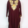 Wine Kashmiri Pheran In Cashmilon Wool With Aari Embroidery | Noreen