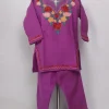Noshin Purple Kashmiri Girls 2pc Pheran Set With Aari Work In Cashmilon Wool (1 to 2Y)