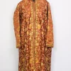 Rust Brown Kashmiri Silk Long Jaal Aari Work Coat Nusrat
