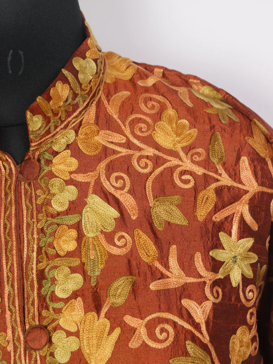 Rust Brown Kashmiri Silk Long Jaal Aari Work Coat Nusrat - Image 3