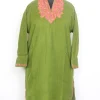 Parisa Kashmiri Girls Pheran with Aari Work in Olive Green Cashmilon Wool(12 to 13Y)