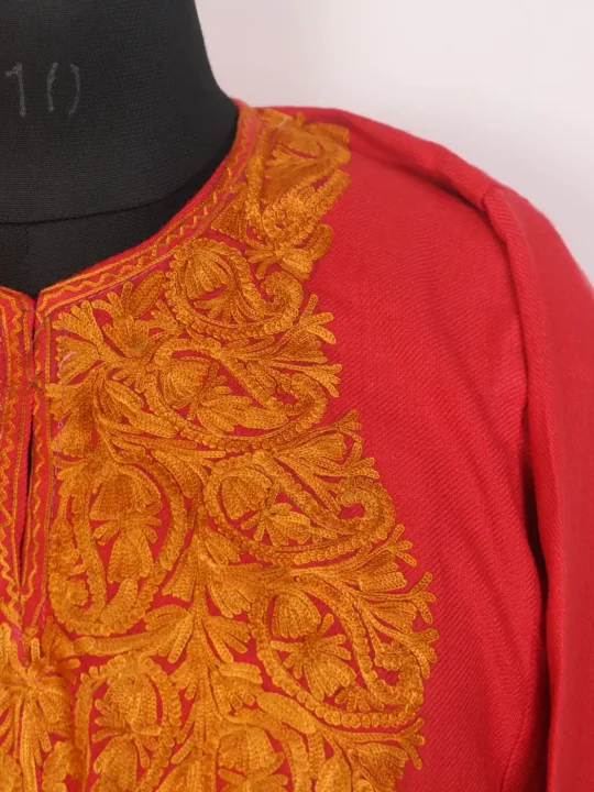 Surkh Gul Embroidered Kashmiri Cashmilon Pheran with Golden Aari Work - Image 2