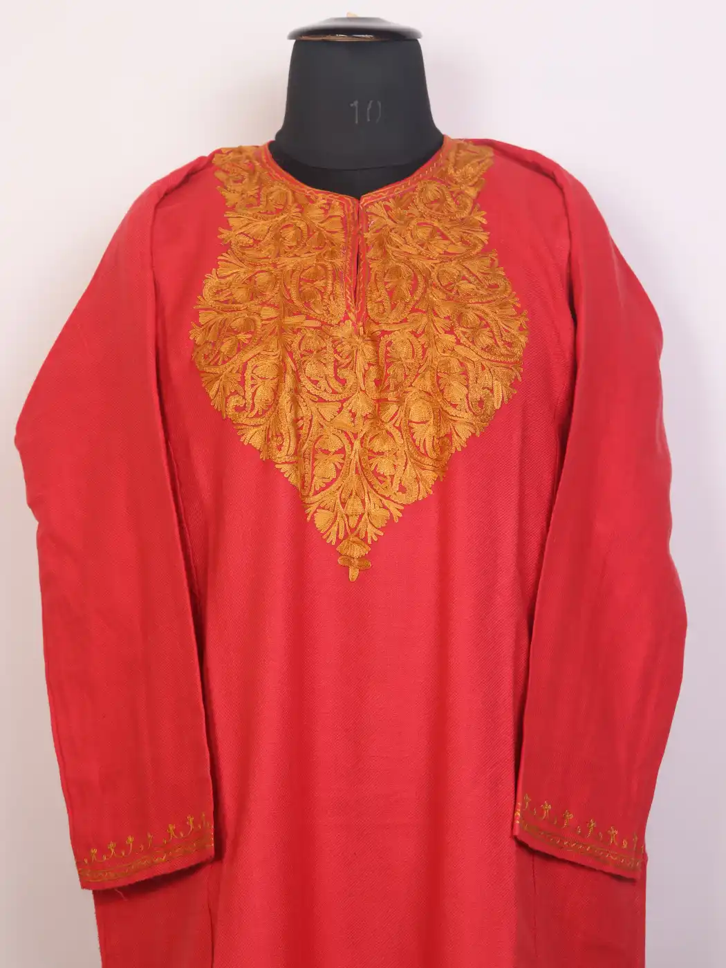 Surkh Gul Embroidered Kashmiri Cashmilon Pheran with Golden Aari Work - Image 3