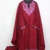 Qashf Kashmiri Maroon 3pc Hand Sozni Paper Machie Style Pheran Set in Raffal Wool