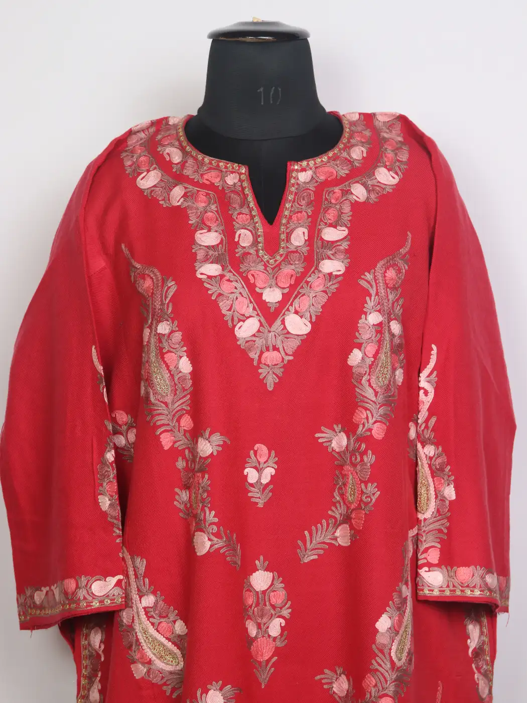 Rabail Kashmiri Cashmilon Wool Boothi Aari Embroidery Pheran Red - Image 2