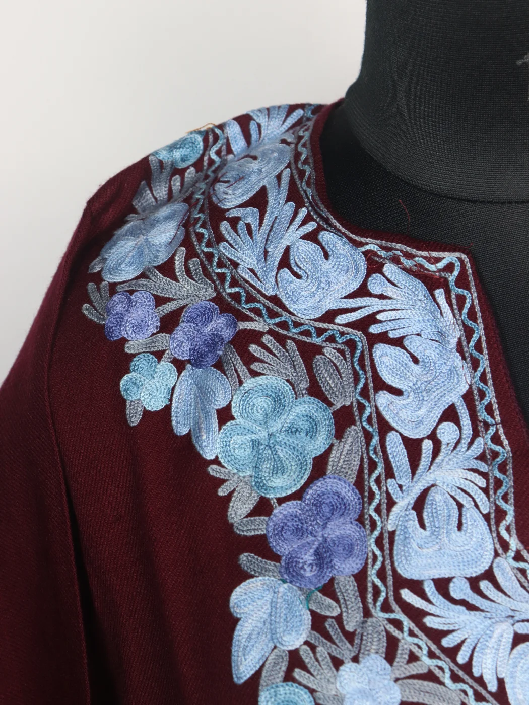 Rabia Kashmiri Pheran In Cashmilon Wool With Aari Embroidery | Maroon - Image 3