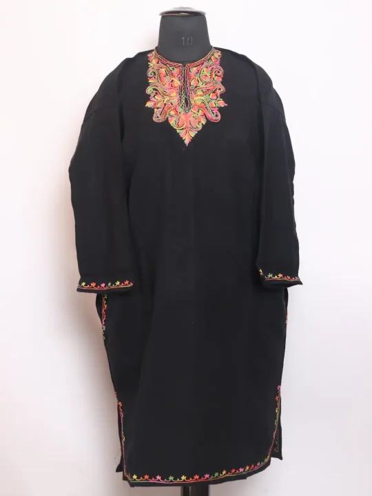Raeena Kashmiri Girls Pheran in Black Cashmilon Wool with Aari Work