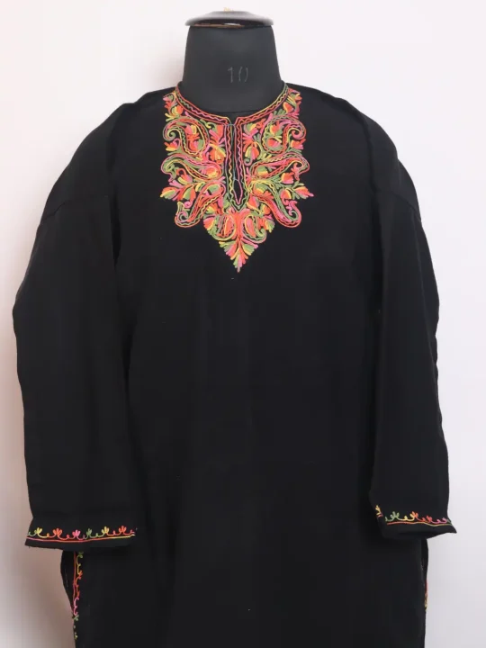 Raeena Kashmiri Girls Pheran in Black Cashmilon Wool with Aari Work - Image 2