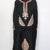 Rafiya Kashmiri Pheran In Black Raffal Wool With Botte Tilla Embroidery