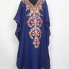 Rajiya Kashmiri Long Kaftaan in Crush Cotton with Aari Work Navy Blue