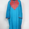 Rameela Kashmiri Pheran  In Raffal Wool With Hand Aari Embroidery | Turquoise Blue