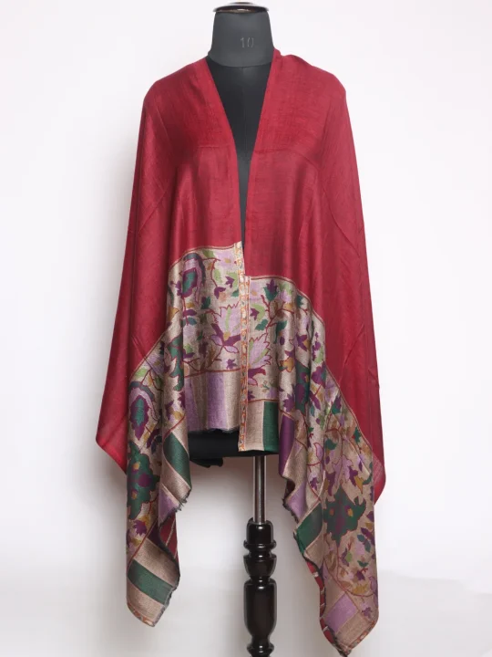 Maroon Kashmiri Kani Work Fine Wool Stole | Rameesa