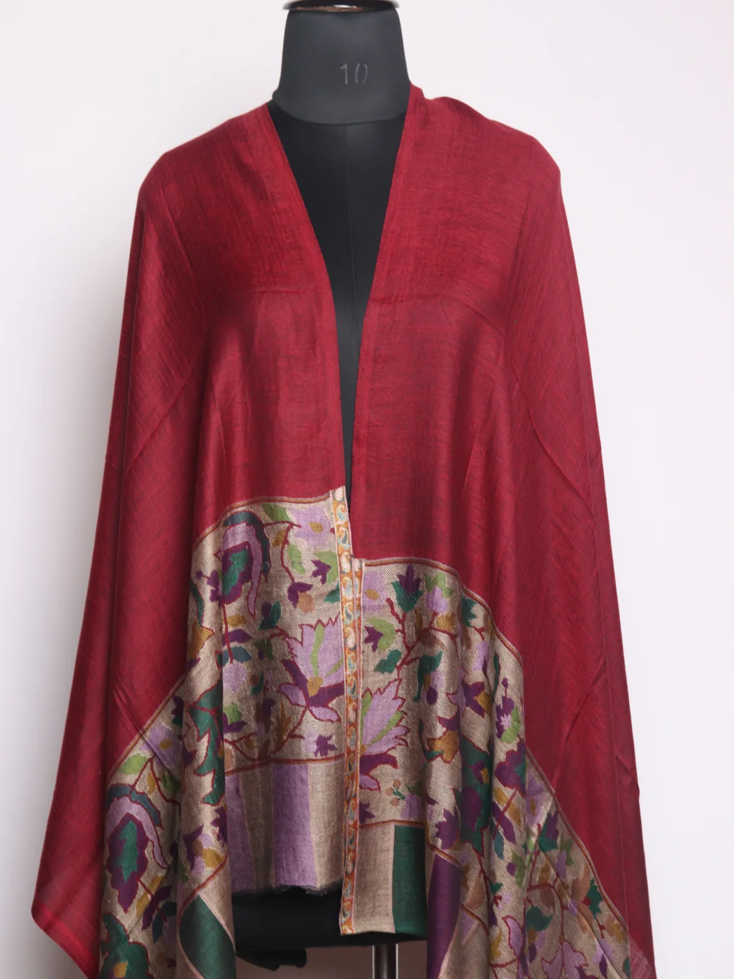 Maroon Kashmiri Kani Work Fine Wool Stole | Rameesa - Image 2