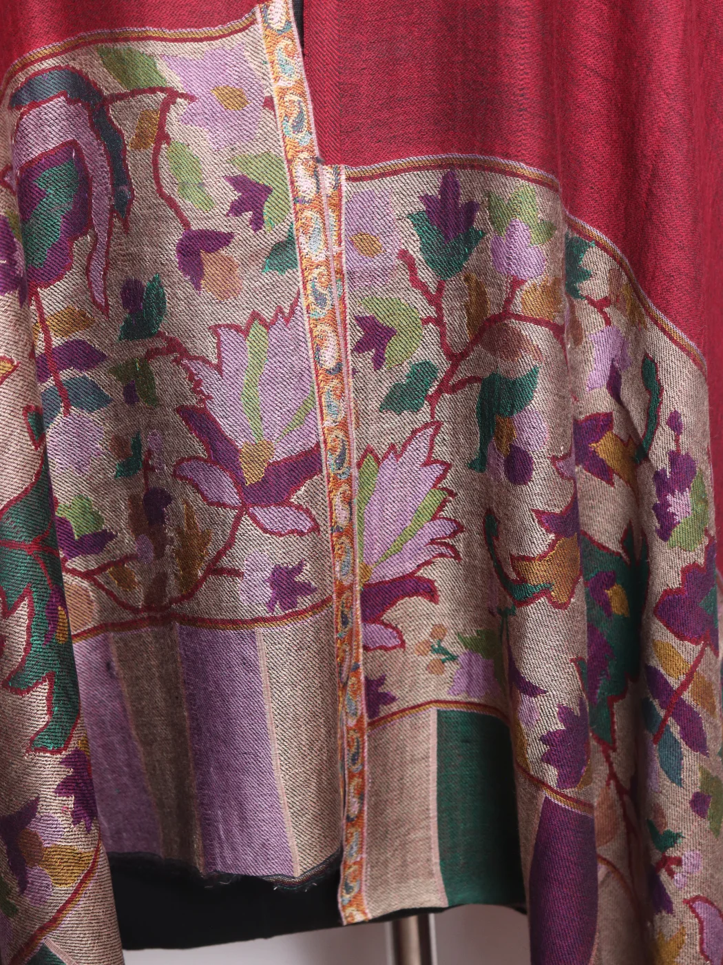 Maroon Kashmiri Kani Work Fine Wool Stole | Rameesa - Image 3
