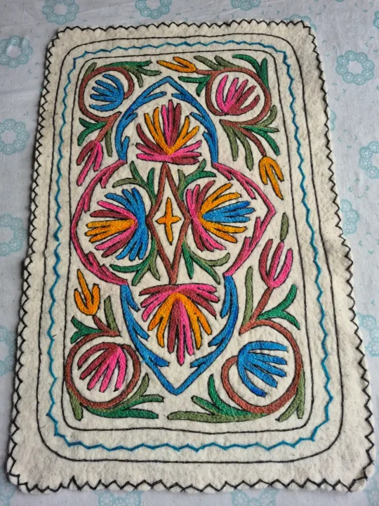 Rang-e-Gul Hand Embroidered Namda Rug – Blue & Pink Floral Design | 3×2 ft