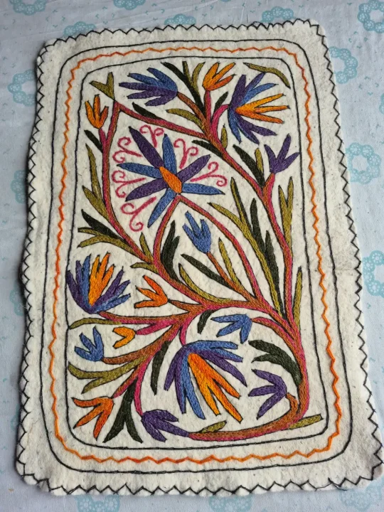 Rangrez-e-Gul Hand Embroidered Namda Rug – Multicolour Floral Design | 3×2 ft