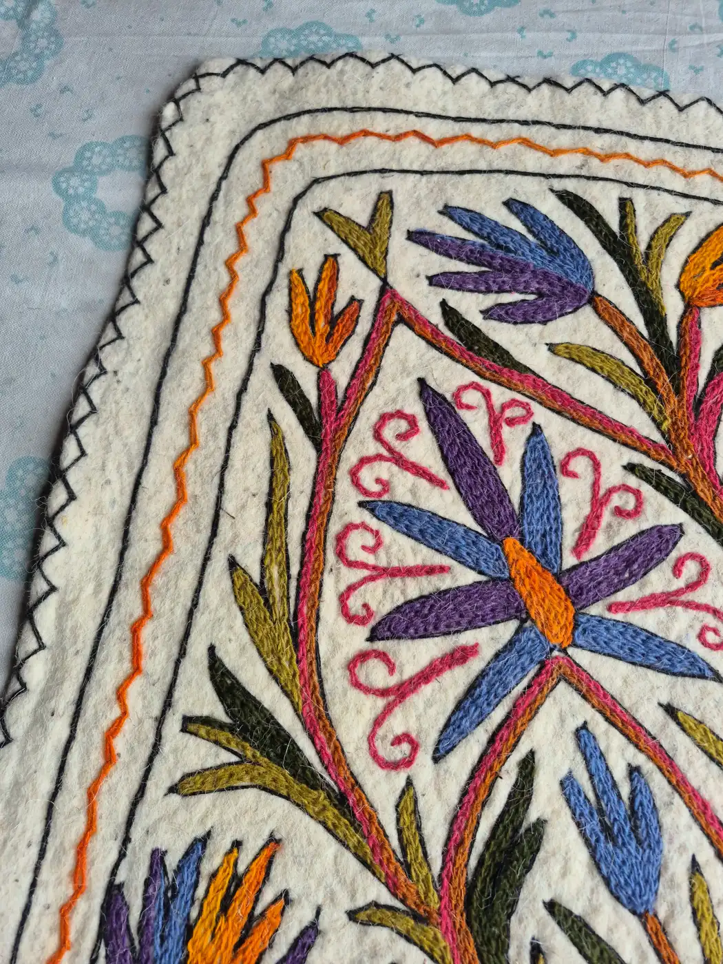 Rangrez-e-Gul Hand Embroidered Namda Rug – Multicolour Floral Design | 3×2 ft - Image 2