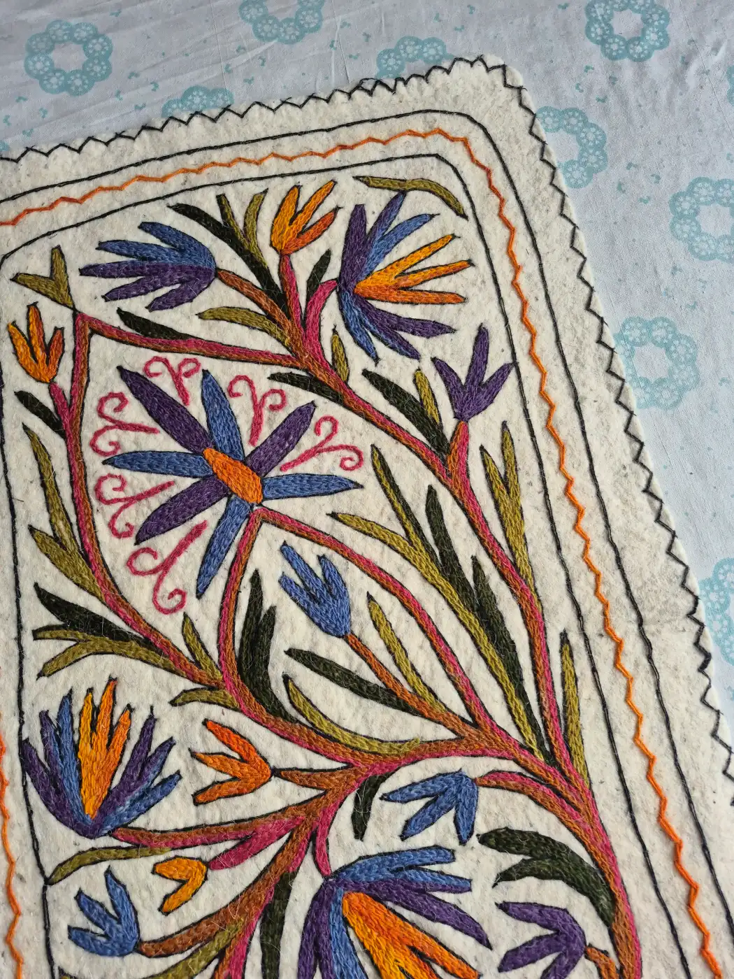 Rangrez-e-Gul Hand Embroidered Namda Rug – Multicolour Floral Design | 3×2 ft - Image 3