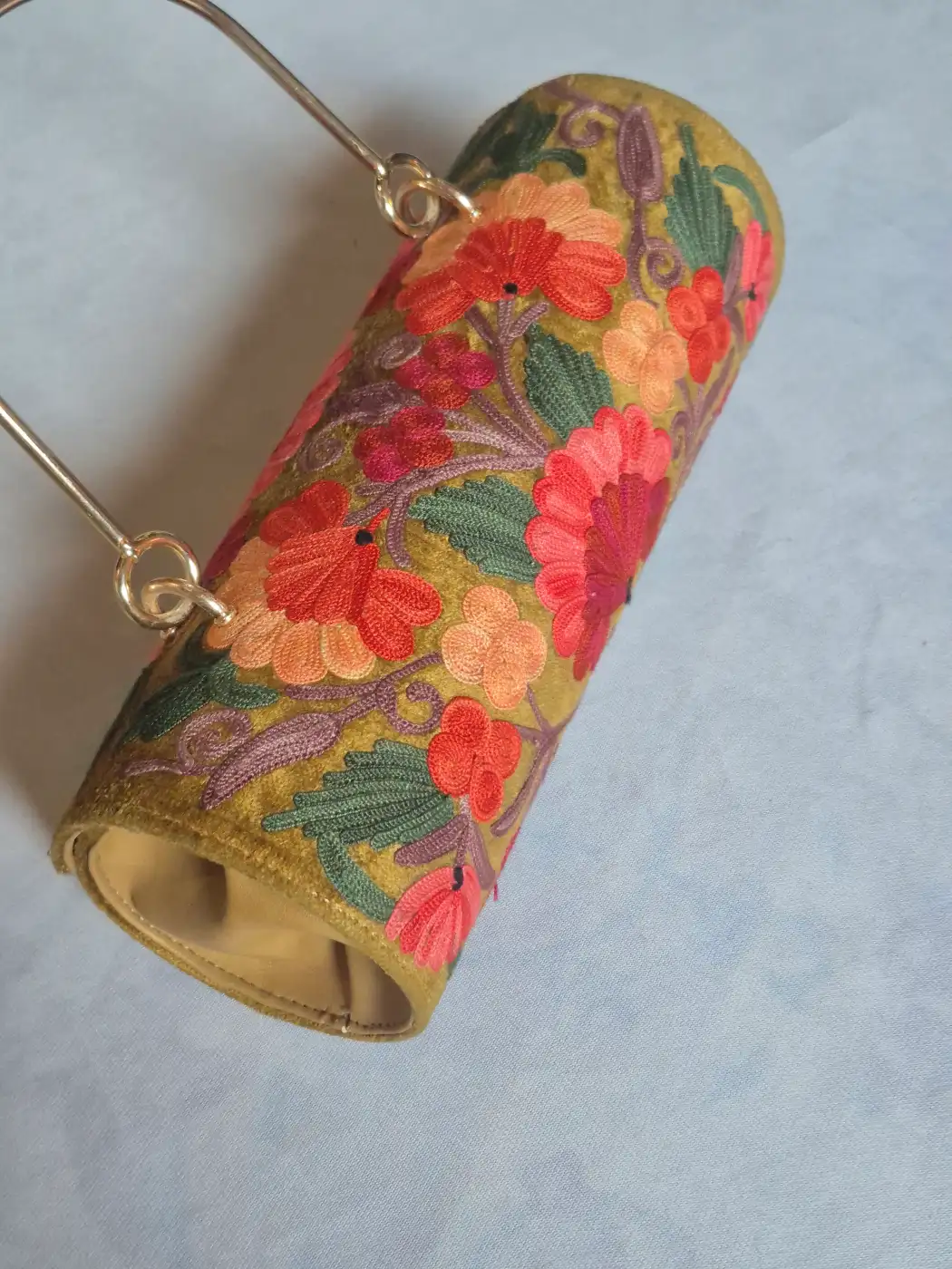 Rawnaq Kashmiri Mustard Clutch Handbag with Aari Embroidery - Image 2