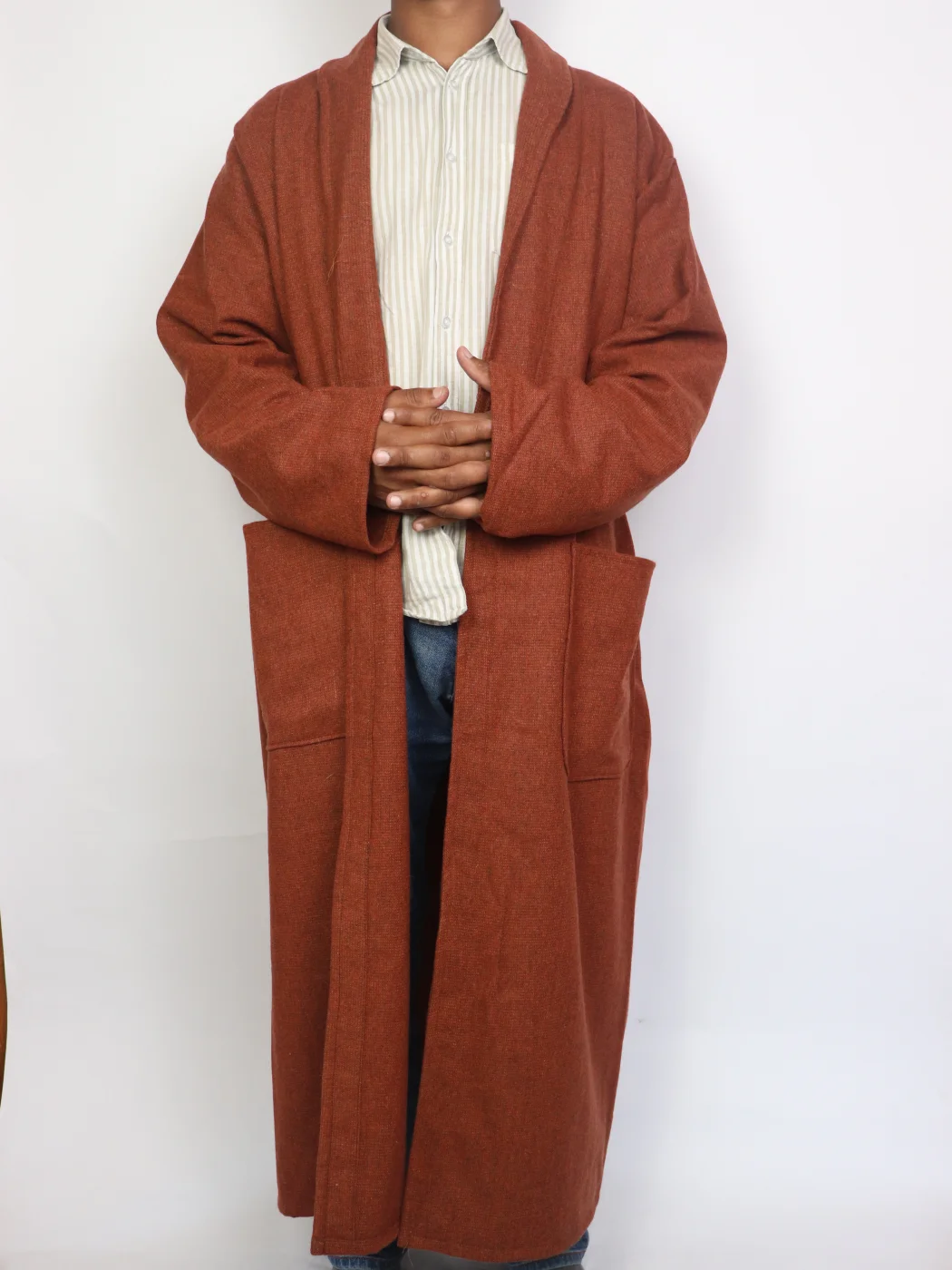 Rayyan Handloom Tweed Kashmiri Mens Gown Rust - Image 2