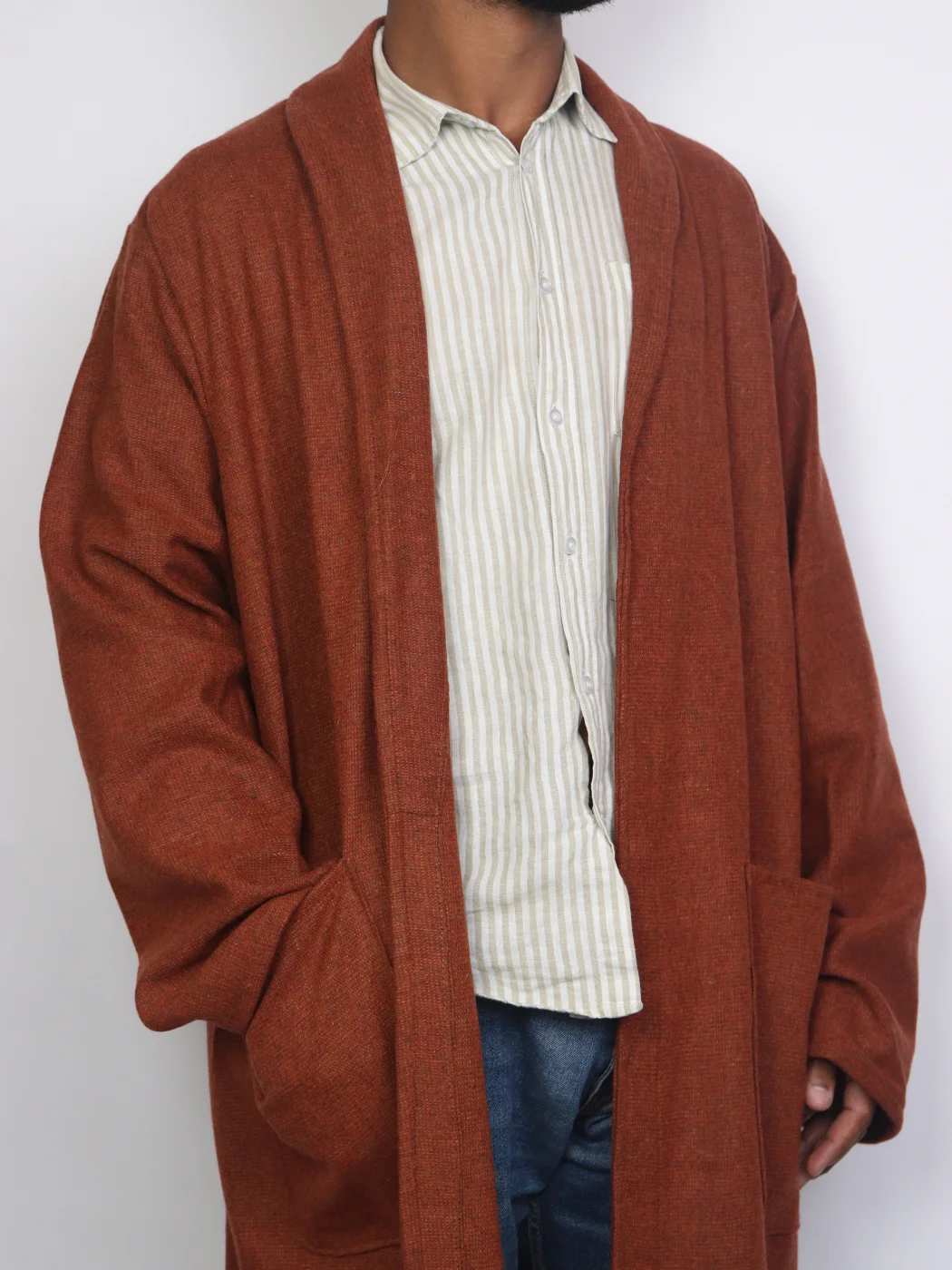 Rayyan Handloom Tweed Kashmiri Mens Gown Rust - Image 3