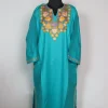 Rehaana Kashmiri Pheran In Cashmilon Wool With Aari Embroidery | Turquoise