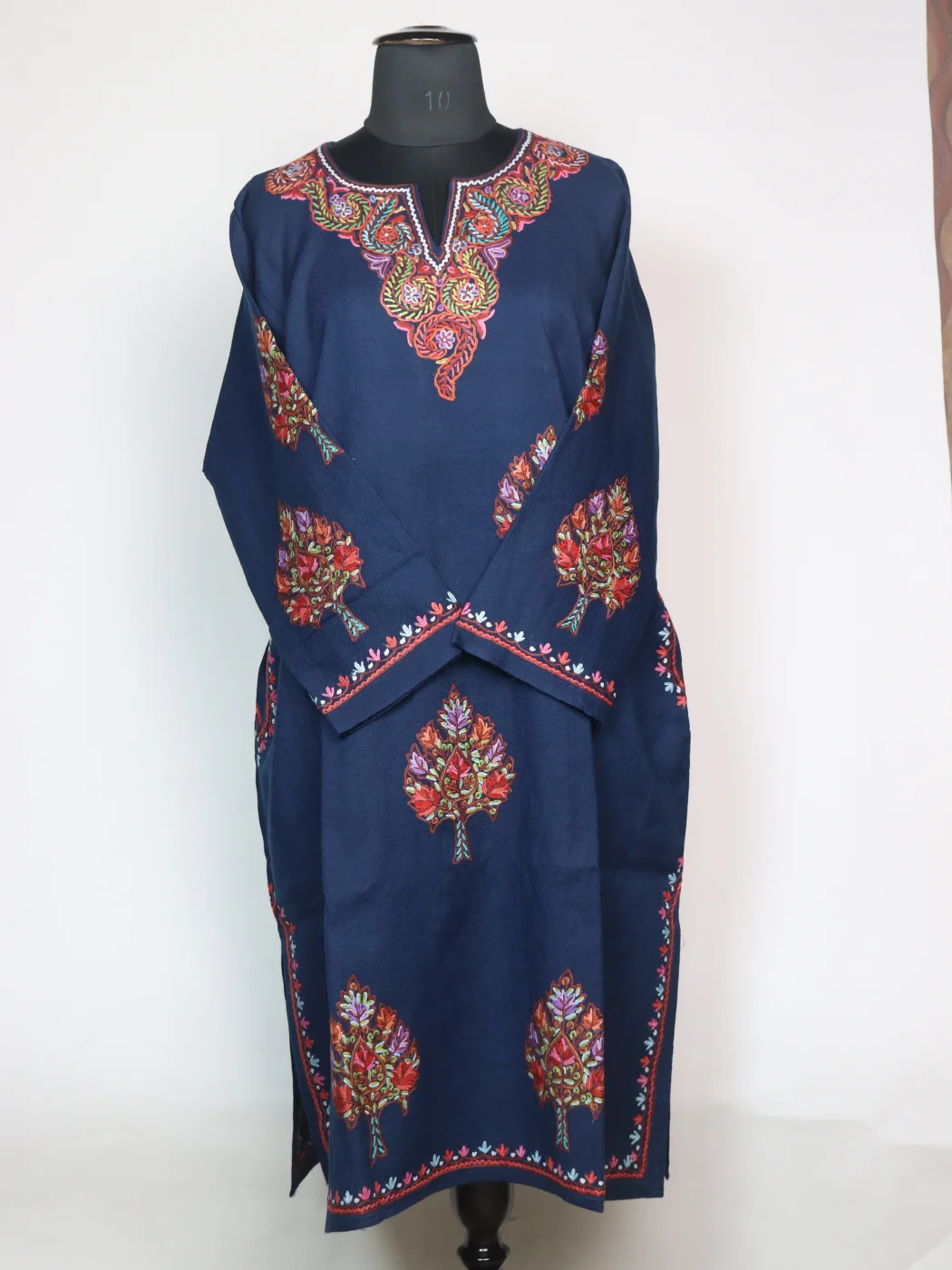 Rekhta Kashmiri Pheran In Raffal Wool With Hand Aari | Navy Blue