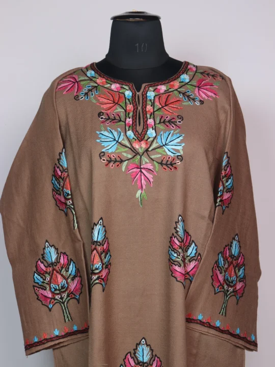 Brown Kashmiri Pheran In Raffal Wool With Hand Aari | Rekhta - Image 2