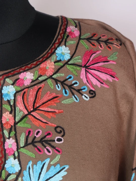 Brown Kashmiri Pheran In Raffal Wool With Hand Aari | Rekhta - Image 3