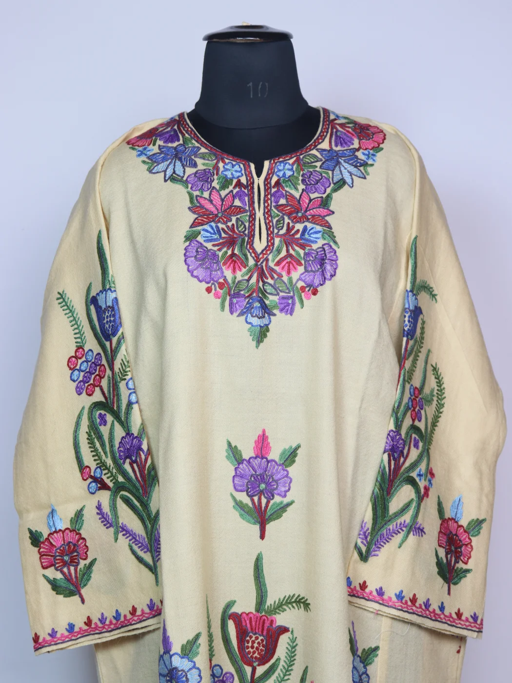 Rekhta Kashmiri Pheran In Raffal Wool With Hand Aari | Cream - Image 2
