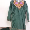 Rihana Kashmiri Girls 2 Pc Pheran Set In Bottle Green Holland Velvet With Aari Work (5 to 6Y)