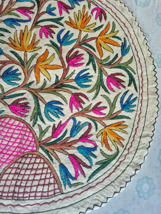 Roshan Gul Kashmiri Wool Namda with Multicolour Floral Garden and Arch Motifs – 4x4 Feet - Image 2