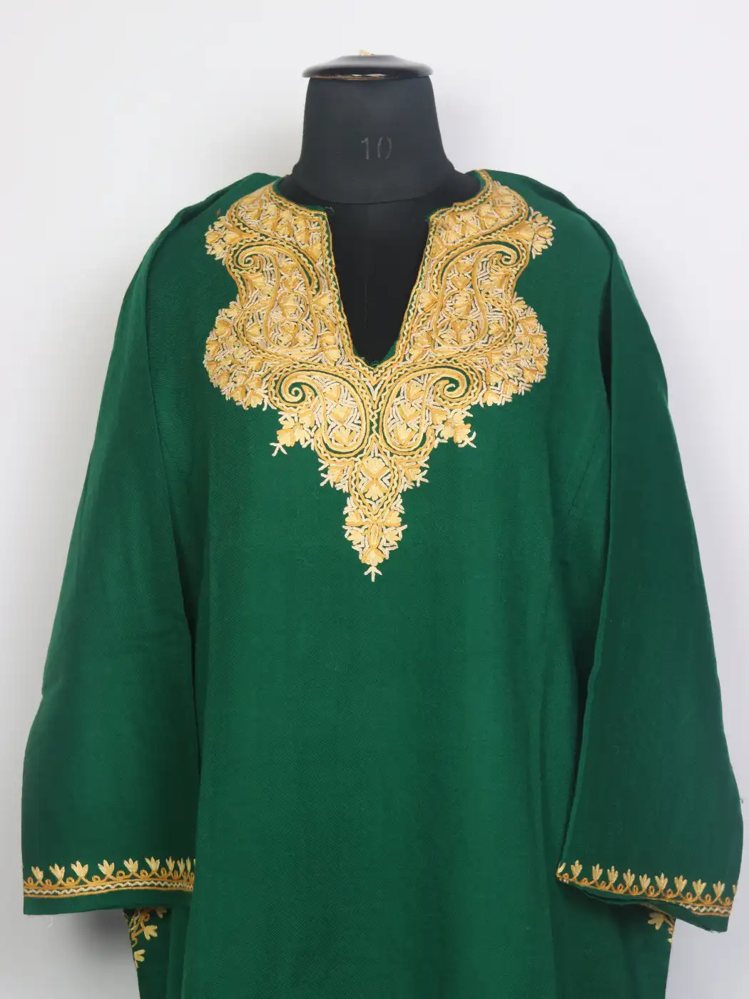 Ruhani Kashmiri Raffal Wool Hand Aari Embroidery Dark Green Pheran - Image 2