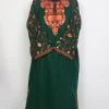 Rukhsana Dark Green Kashmiri Pheran in Cashmilon Wool with Aari Work On Sleeves