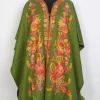 Rukhsar Kashmiri Green Cape Shawl with Aari Work in Cashmilon Wool