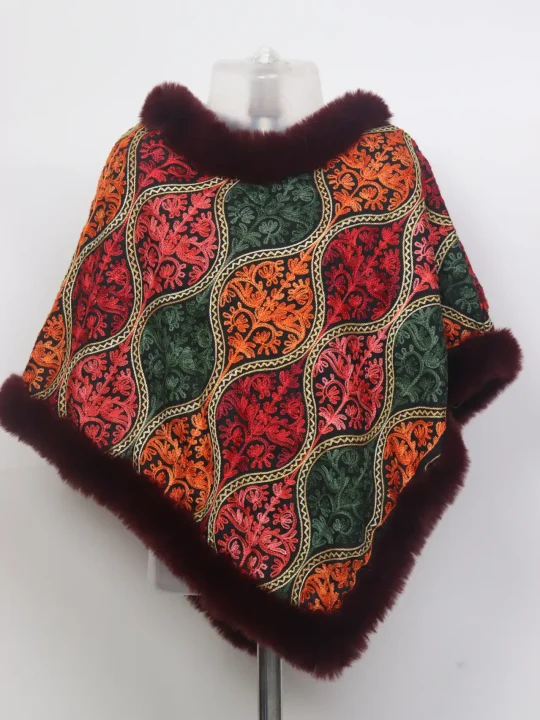 Zunaira Maroon Kashmiri Girls Poncho Aari Embroidered In Cashmilon