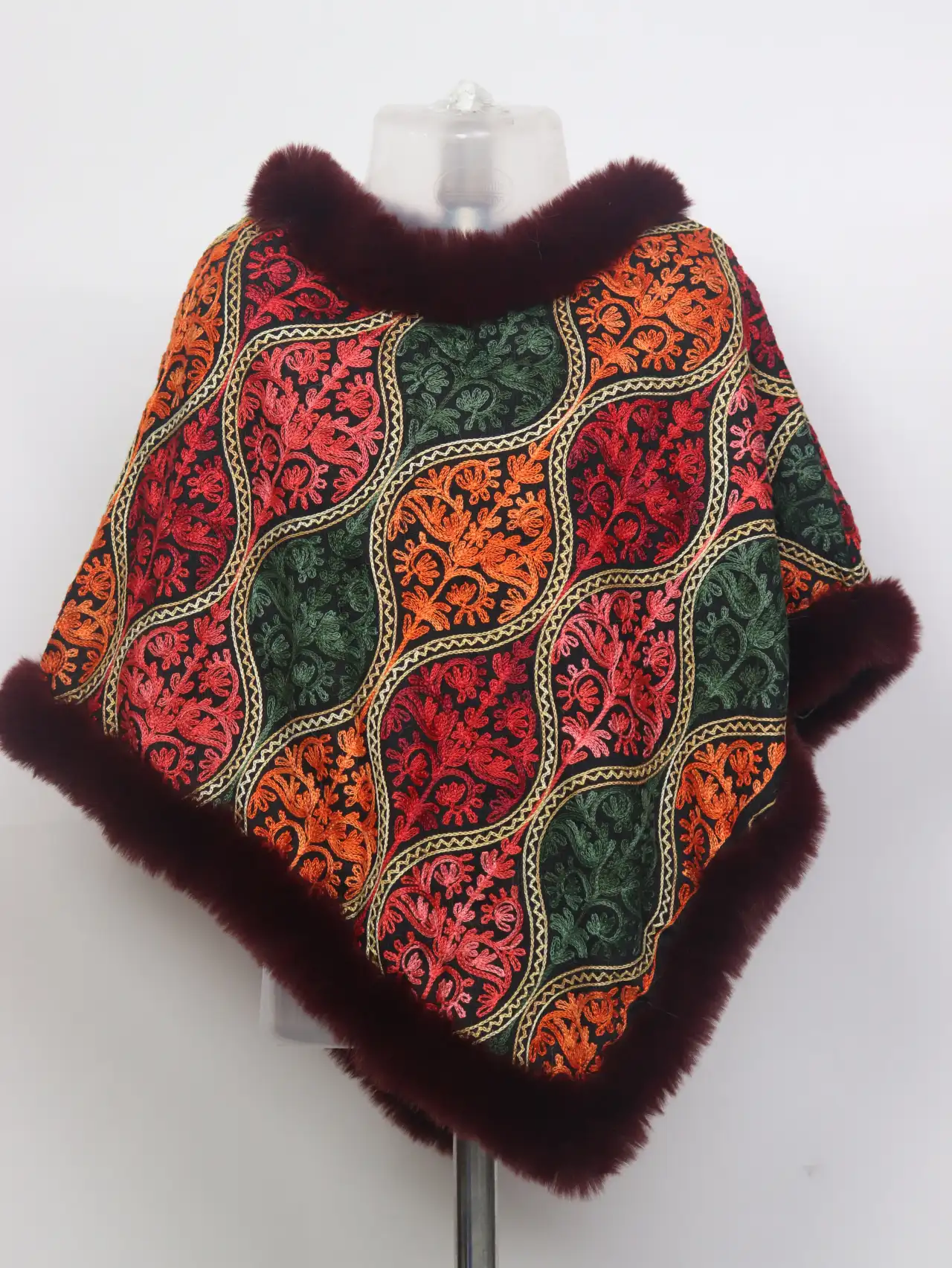 Zunaira Maroon Kashmiri Girls Poncho Aari Embroidered In Cashmilon