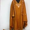 Mustard Kashmiri Pheran 3 Pc Set In Cashmilon wool With Aari Work | Ruqaina