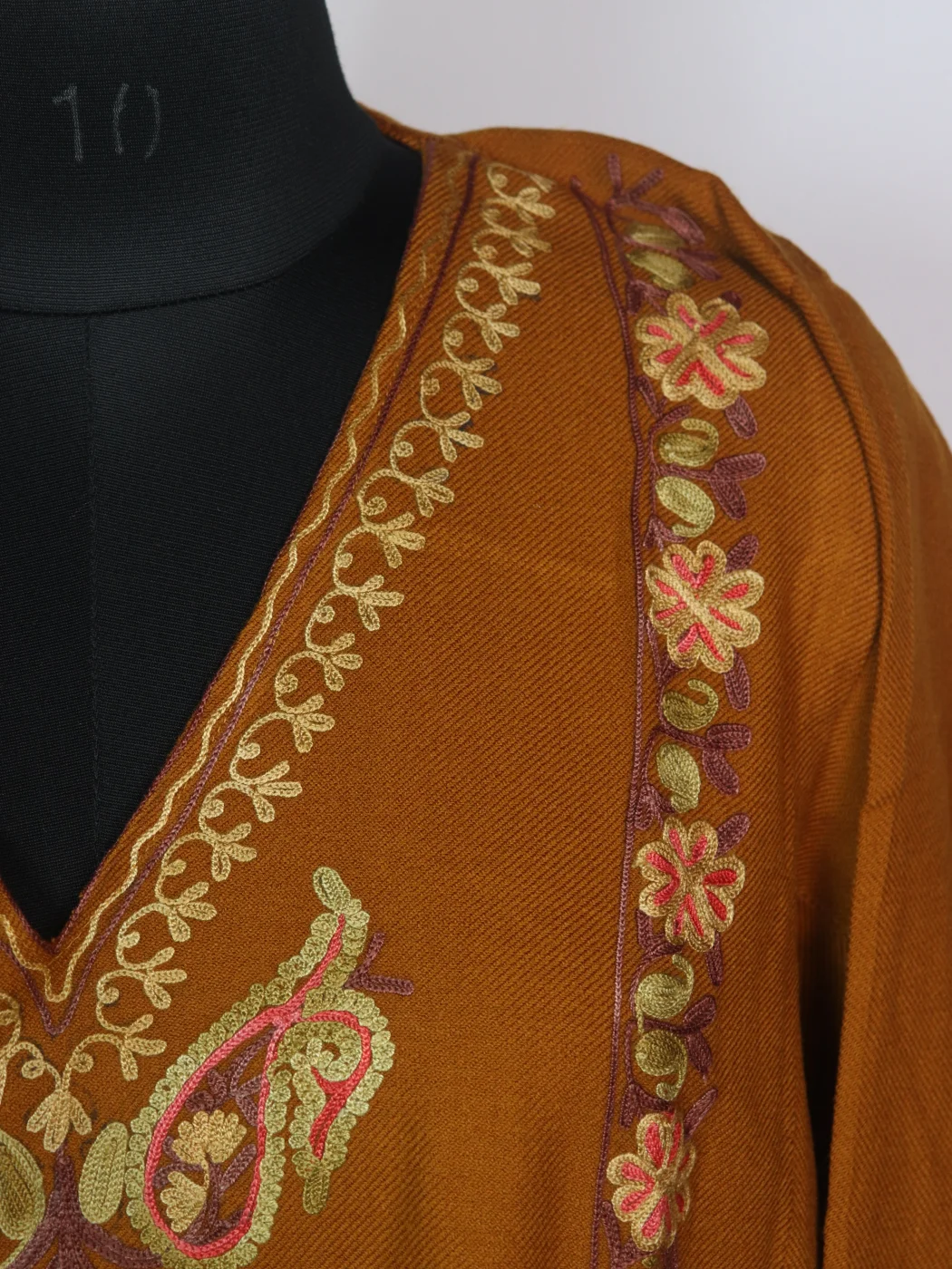Mustard Kashmiri Pheran 3 Pc Set In Cashmilon wool With Aari Work | Ruqaina - Image 3