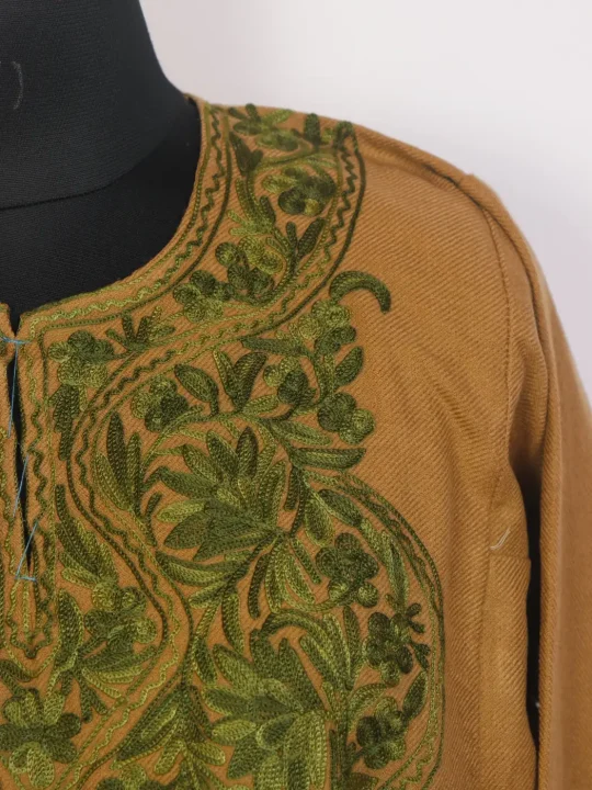 Saba Kashmiri Aari Embroidered Beige Cashmilon Pheran - Image 3