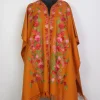 Saba Kashmiri Mustard Yellow Cape Shawl with Aari Work in Cashmilon Wool