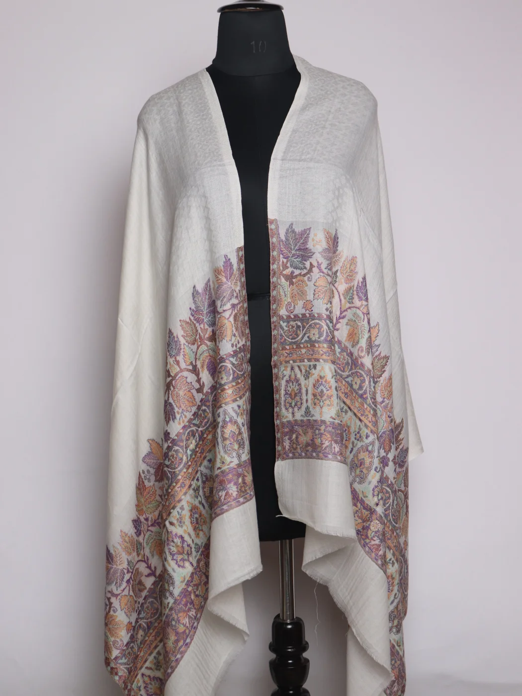 Sabeena Kashmiri Kani Work Fine Wool Stole | Cream