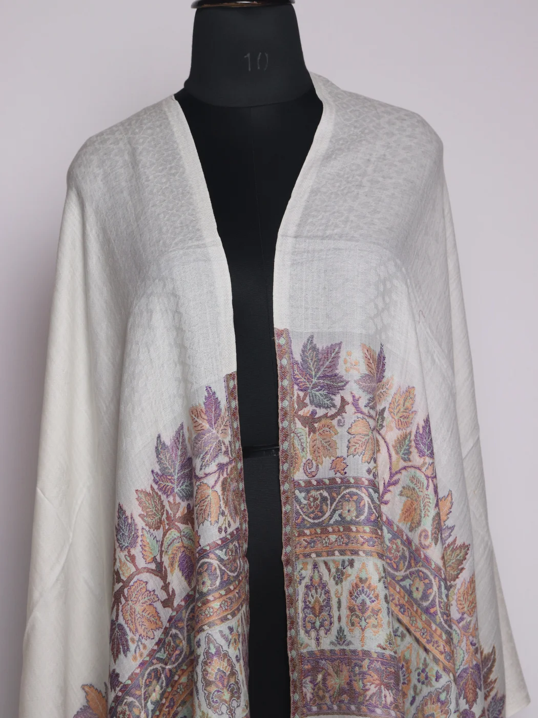 Sabeena Kashmiri Kani Work Fine Wool Stole | Cream - Image 2