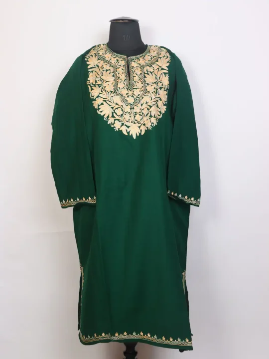 Kashmiri Pheran in Cashmilon Green Aari Embroidery Bahaar