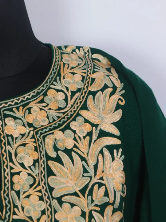 Kashmiri Pheran in Cashmilon Green Aari Embroidery Bahaar - Image 3