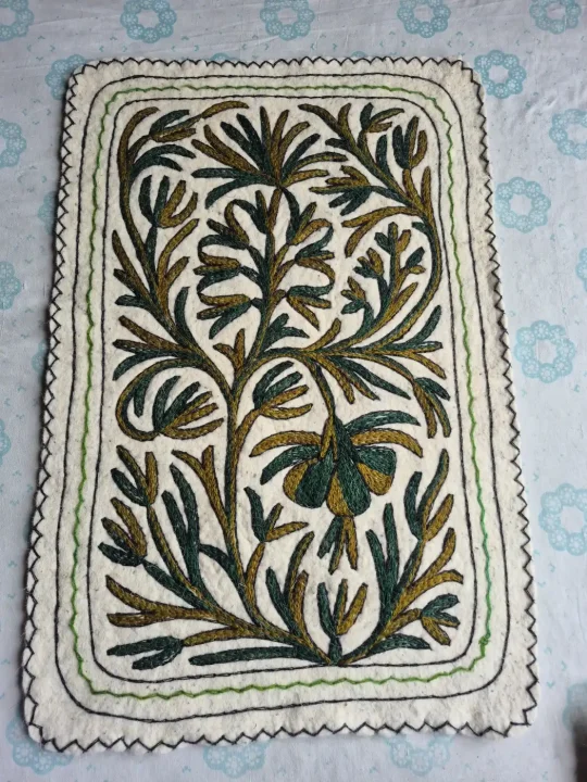 Sabz Naqsh Hand Embroidered Namda Rug – Green Floral Design | 3×2 ft