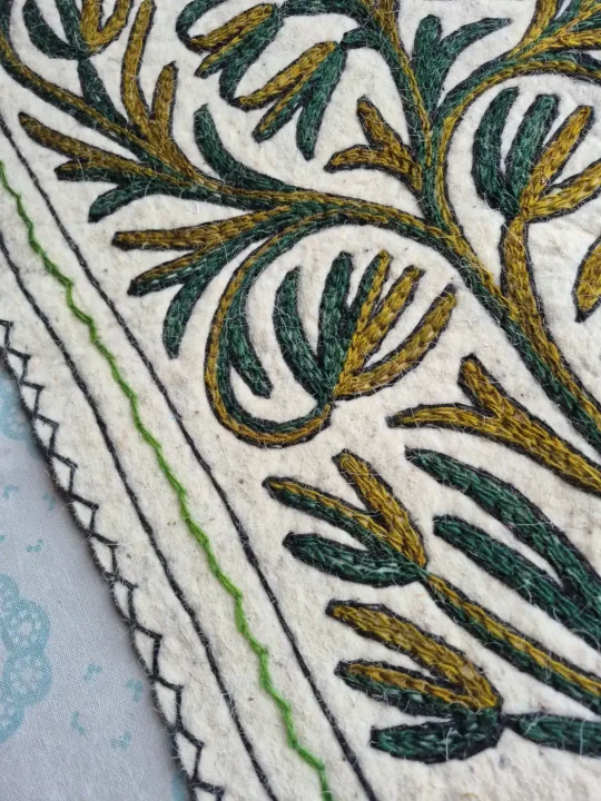 Sabz Naqsh Hand Embroidered Namda Rug – Green Floral Design | 3×2 ft - Image 3