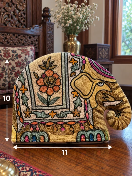Sadeem Kashmiri Handmade Elephant Chain Stitch Silk Thread Tea Cozy - Image 3